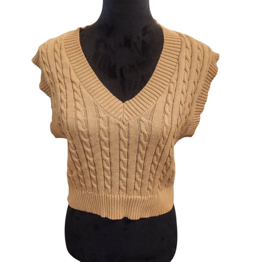 SAY WHAT Cropped V-Neck Mustard Yellow Sweater Vest Size L